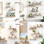 FKS LIFE Hanging Shelves for Wall, Macrame Hanging Plant Shelf with Vine Lights 5 Tier Rope Floating Shelf Storage Rack Boho Wall Decor