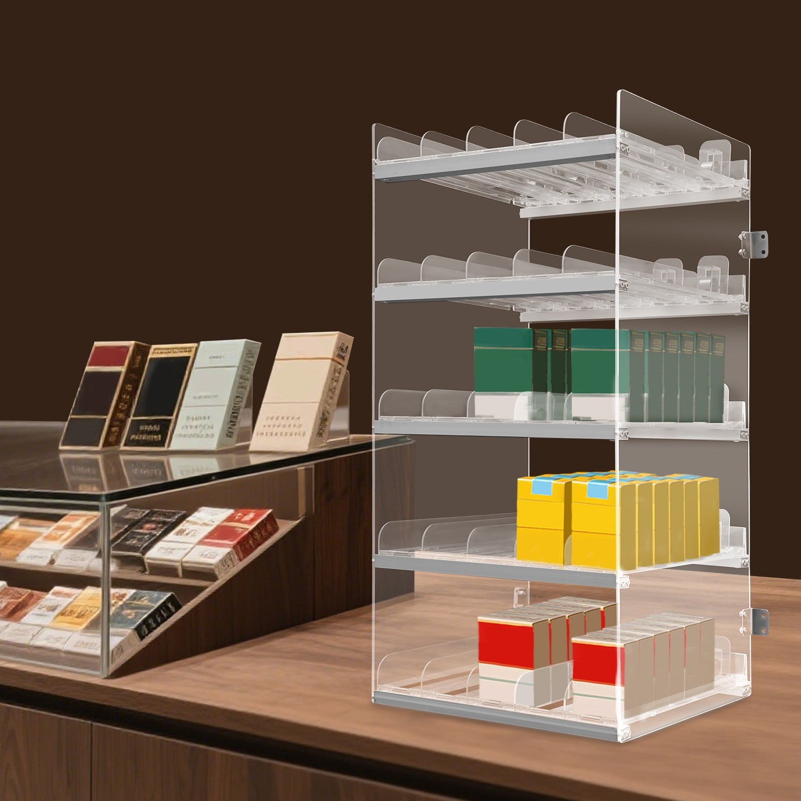 ToppiJoy 5 Layer Cigarette Display Holder, Retail Store Tobacco Display Stand Rack, Transparent Floating Shelf