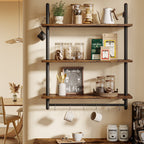 Bestier 31" Kitchen Wall Shelves 3-Tier Floating Shelves for Bathroom, Bedroom, Rustic Brown