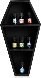 Manny's Mysterious Oddities Black Coffin Shelf - Spooky Gothic Decor for the Home-Floating Wooden Shelf for Wall or Table Top