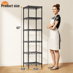 melmine Slim Vertical Storage Shelf,6-Tier Narrow Storage Rack for Bathroom Small Spaces,Adjustable Metal Shelving Unit,15.8"W x 11.8"D x 63"H,Black