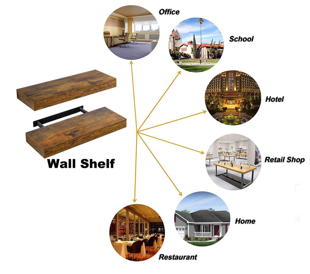 Floating Shelves for Wall, 16" TABGIME Wood Hanging Shelves, Holds 16.8lbs, Space-Saving for Bathroom Bedroom Kitchen(Brown, Set of 3)