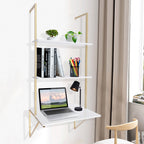 Miumaeov 3 Tier Ladder Shaped Desk Wall Mounted Shelf Floating Hanging Display Rack for Laundry Room Bathroom Kitchen Bedroom Office Gold