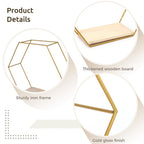 3Pcs Hexagon Floating Shelves with LED Light Strip, Modern Wall Mounted Metal Storage Shelves with Wooden Base, Wall Decor for Home Living Room Bedroom Bathroom