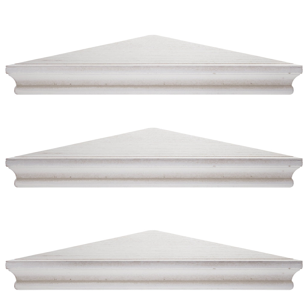 3-Piece Rustic Farmhouse Whitewashed Floating Corner Wall Shelves for Storage and Display - Set of 3, White