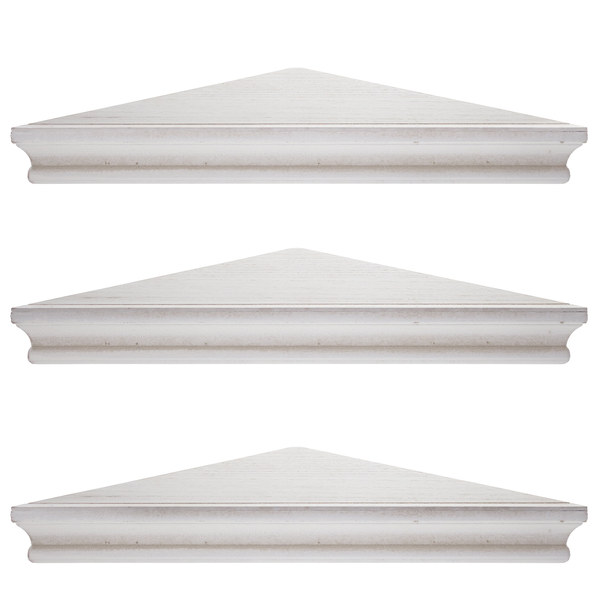 3-Piece Rustic Farmhouse Whitewashed Floating Corner Wall Shelves for Storage and Display - Set of 3, White