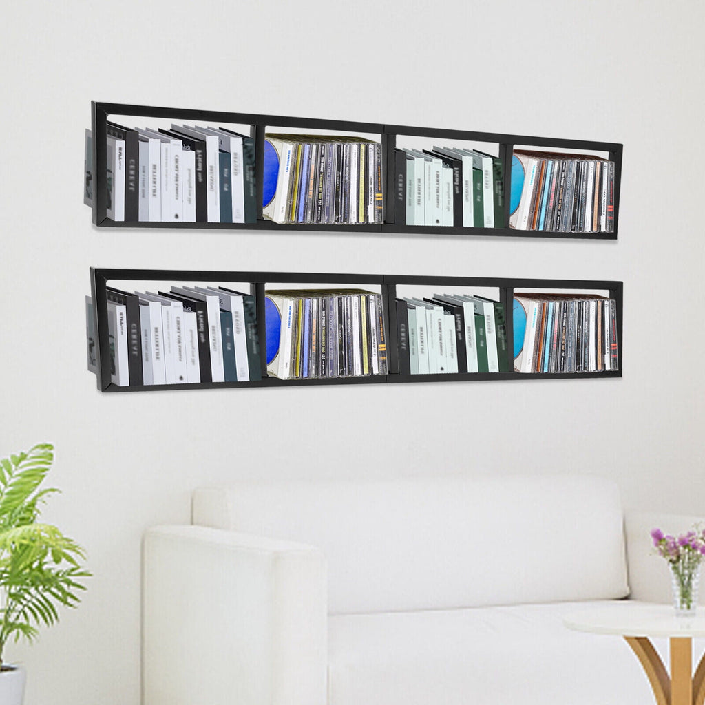 2x Home CD Rack Large Wall Mount Floating Shelf  CD DVD Rack Media Storage Organizer Shelves