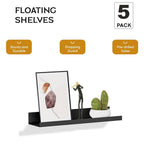 Floating Metal Wall Shelves Picture Ledge W/Lip, Set of 5 Heavy Duty Modern Farmhouse Rustic Designed Shelf (15in Black)