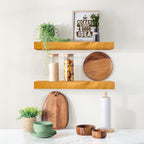Sorbus Wood Floating Shelves for Wall - 16” Solid Wood Wall Shelves for Bathroom Decor, Books, Bedroom & Living Room - Set of 2 Wall Mounted Kitchen Shelves - Durable 100% Premium Solid Pine