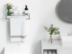 Woindo Bathroom Glass Shelf with Railing, Floating Tempered Glass Bathroom Wall Shelf Rectangle 16 Inch Over The Toilet Storage Cabinet, Gaming Floating Shelves, Bathroom Accessories and Home Decor