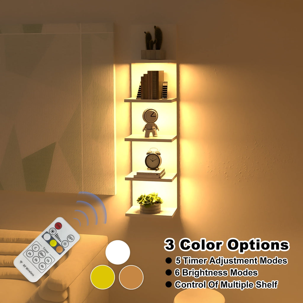 5-Tier LED Wall Shelf Vertical Column Floating Storage Shelf Tall Tower Organizer for Home Decor (White)