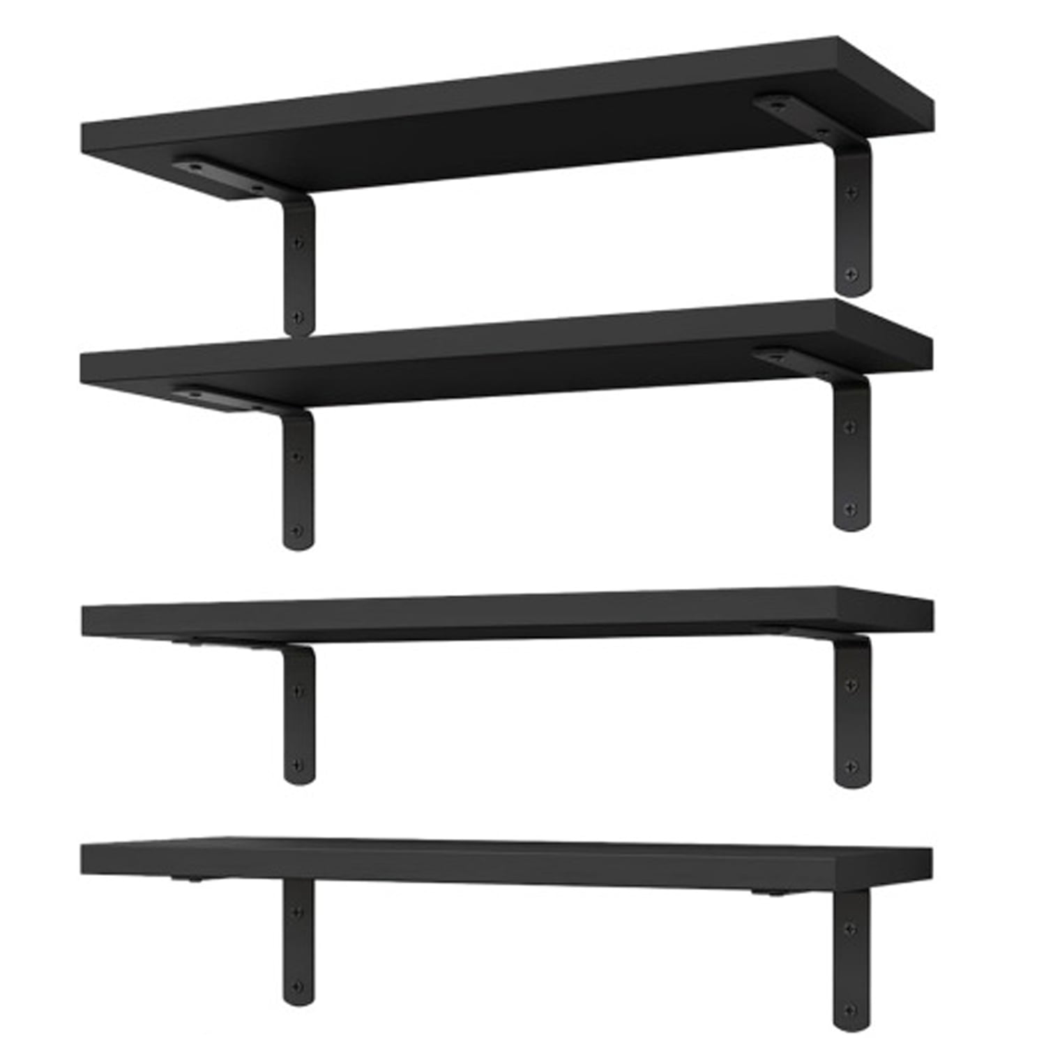 Set of 4 Bathroom Wall Shelf Rustic Wood Floating Shelves for Kitchen Living Room Bedroom, 16 Inch Black