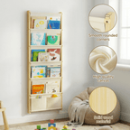 Wood 6-Tier Wall Mounted Kids Bookshelf – Floating Book Shelf For Kids Rooms,Nursery & Classroom, Hanging Bookcase Organizer For Books, Toddler Book Shelf, Montessori Bookshelf, Nursery Shelves