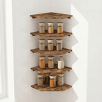 Corner Shelves Wall Mount, Set of 4 Floating Corner Shelves, Wood Corner Hanging Shelves for Bathroom Bedroom Kitchen, Brown