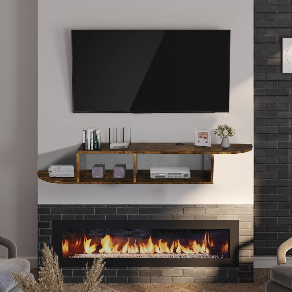 Floating TV Stand, 55" Floating TV Shelf with Storage, Floating Entertainment Center Wall Shelf for Living Room, Floating Shelf for Under TV, Bedroom, Walnu