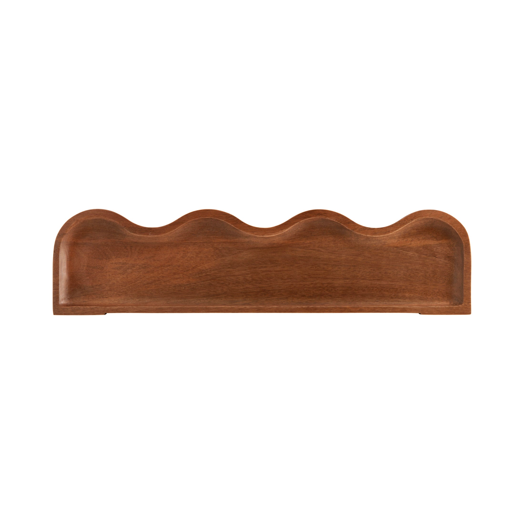 Kate and Laurel Alezar Modern Scalloped Mango Wood Floating Shelves, Set of 2, 24 x 6, Walnut Brown, Functional Wavy Bathroom and Kitchen Shelves for Storage and Display