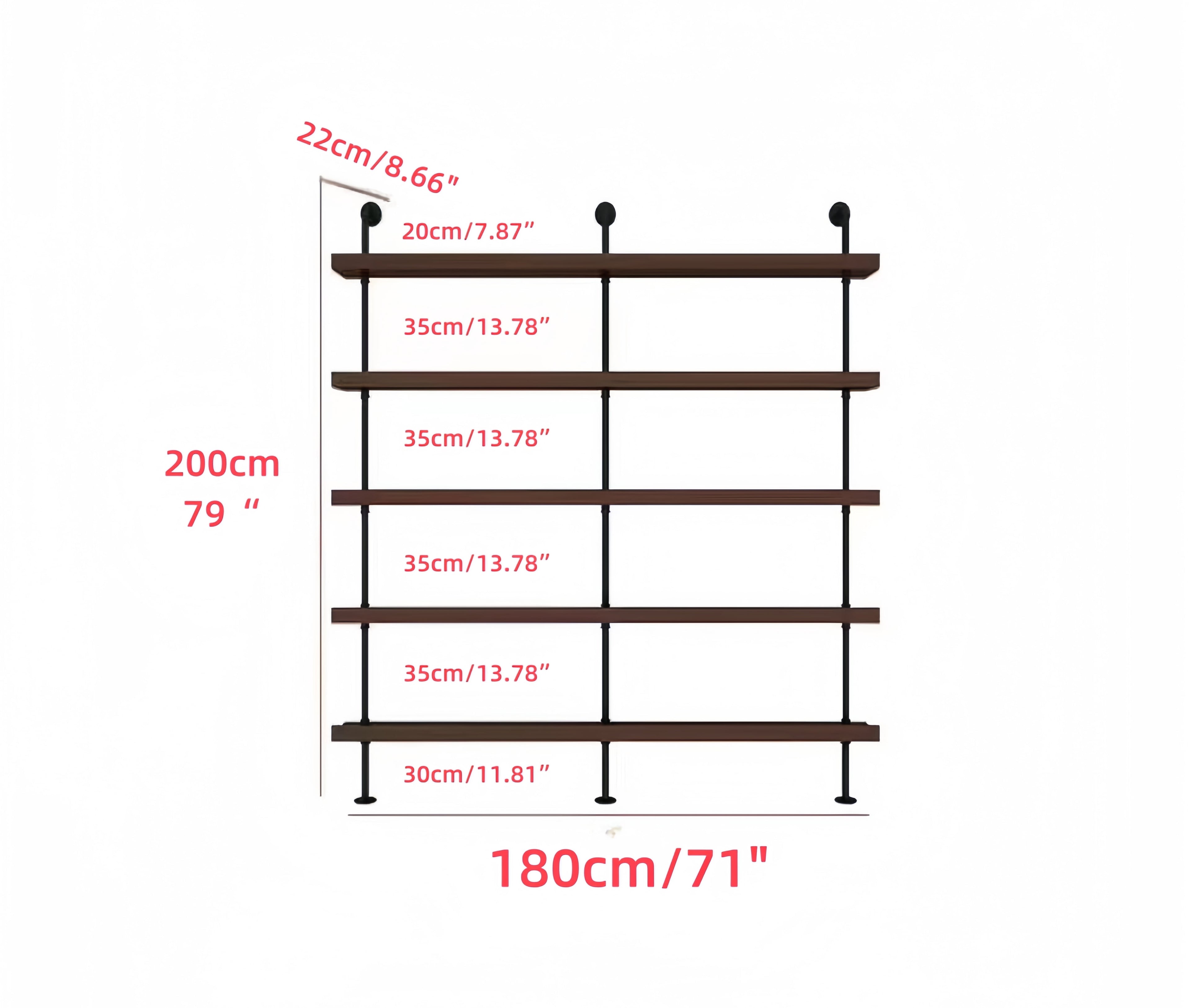 71in Industrial Wall Mounted Wine Rack, 5-Tier Rustic Metal Floating Shelves, Large Capacity Wall Bar Shelves for Liquor Bottles for Home Bar & Dining Room, Walnut(Without Lights,)