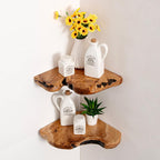 Corner Floating Shelf Set of 2, Solid Cedar Wood 10.86 x 11.5 inches Floating Corner Shelves for Bedroom, Living Room, Bathroom, Kitchen