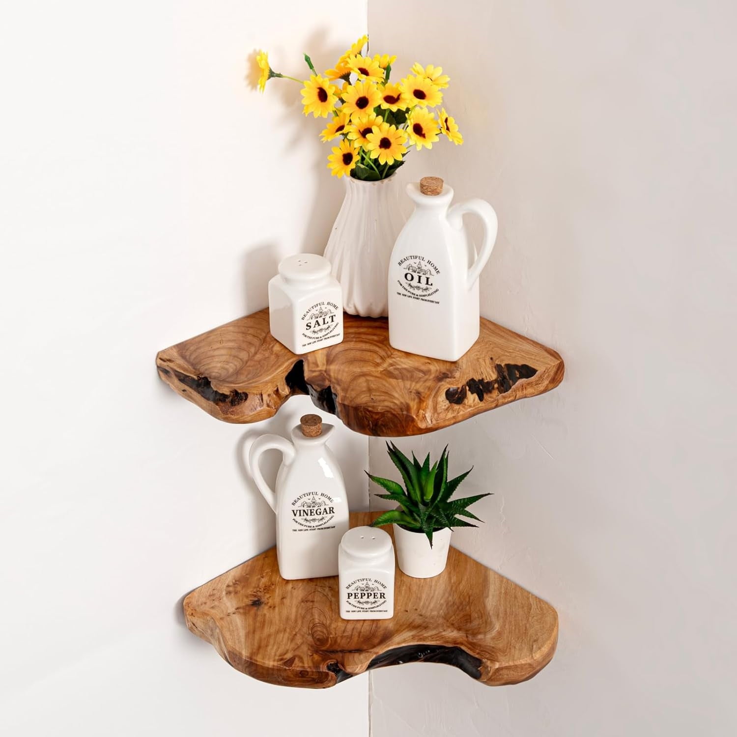 Corner Floating Shelf Set of 2, Solid Cedar Wood 10.86 x 11.5 inches Floating Corner Shelves for Bedroom, Living Room, Bathroom, Kitchen