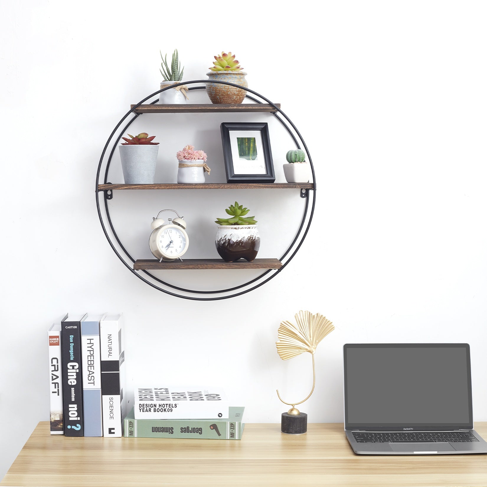 LUVODI 3 Tiers Round Wall Mounted Floating Shelf Wood Rustic for Bathroom Bedroom Living Room Decor