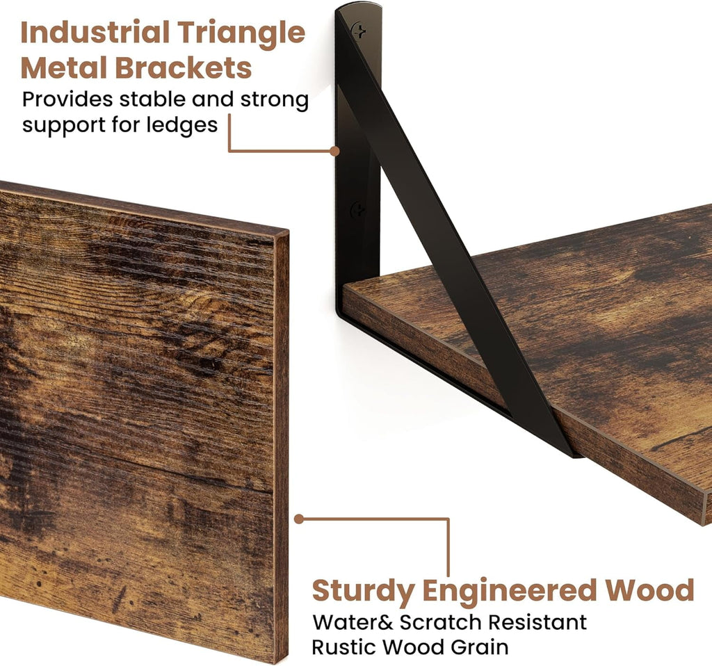 Floating Shelves for Wall, 16W x 8D Wood Floating Shelves Set of 2, 8'' Deep Rustic Wall Shelves for Bookshelf Living Room Bedroom Home Office Bathroom