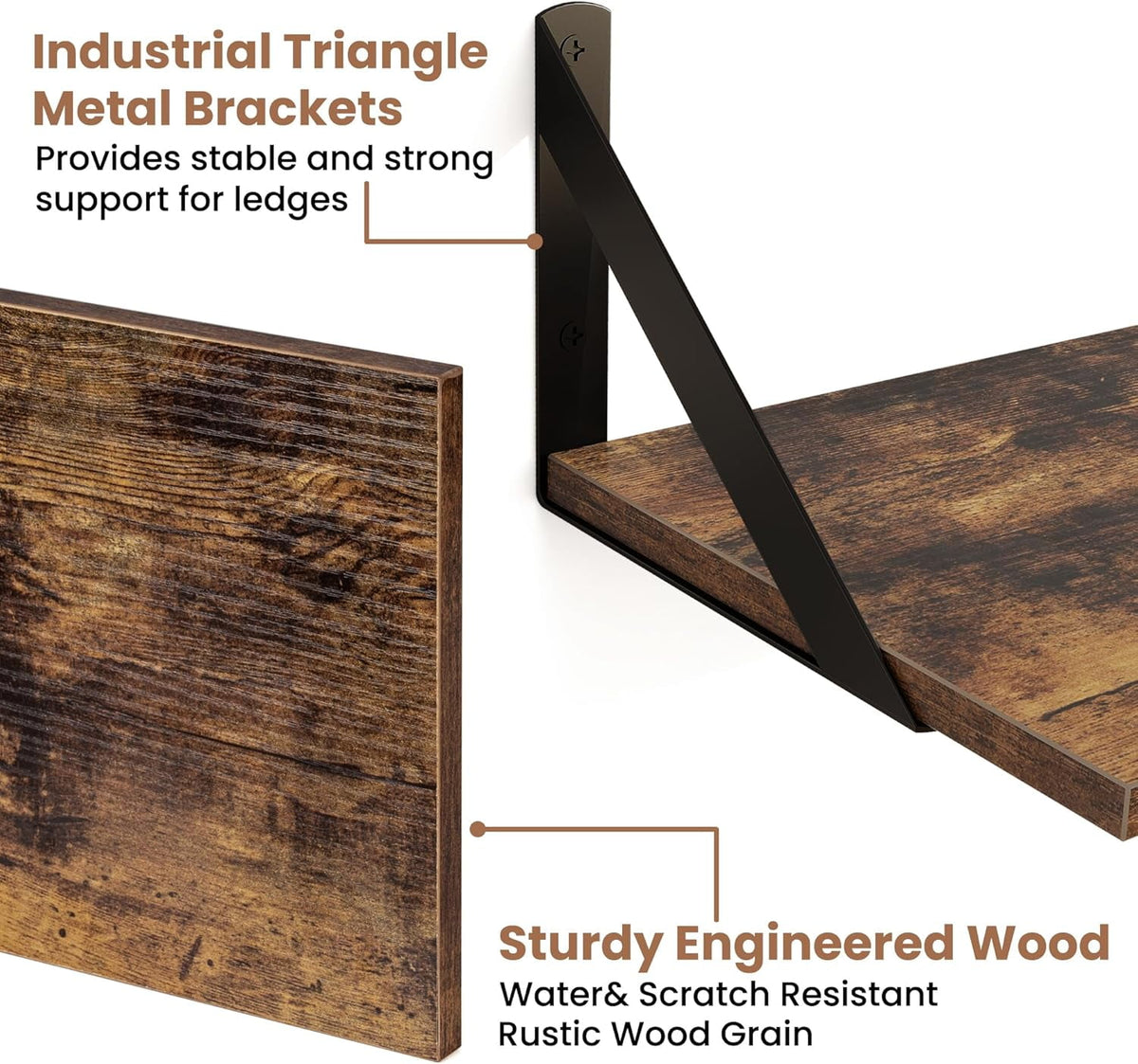 Floating Shelves for Wall, 16W x 8D Wood Floating Shelves Set of 2, 8'' Deep Rustic Wall Shelves for Bookshelf Living Room Bedroom Home Office Bathroom