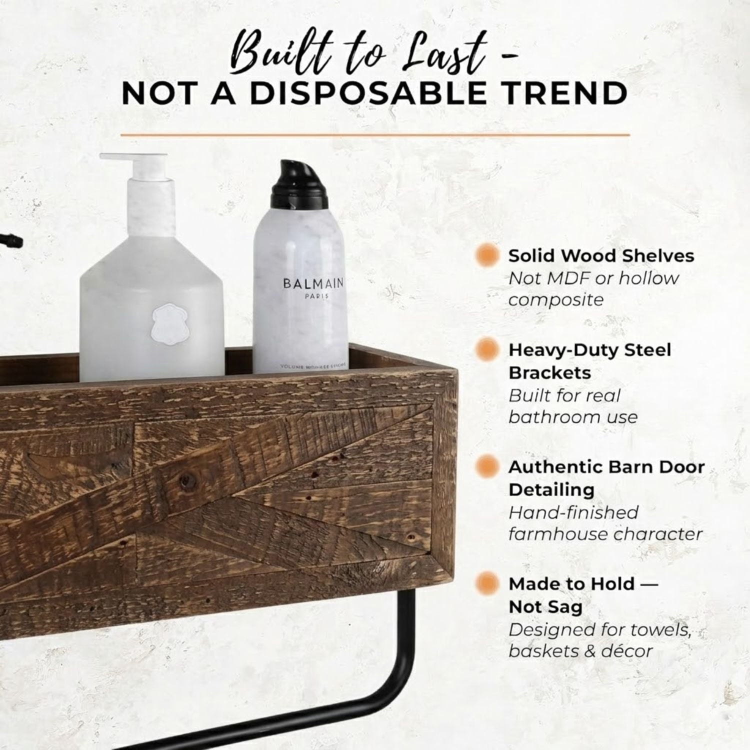 Autumn Alley Rustic Farmhouse Bathroom Shelves Wall Mounted – Industrial Floating Shelves for Bathroom With Towel Bar – Stunning Inlaid Wood Design, Above Toilet Shelves Rustic Towel Rack