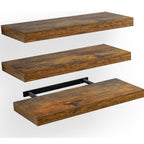 Floating Shelves for Wall, 16" TABGIME Wood Hanging Shelves, Holds 16.8lbs, Space-Saving for Bathroom Bedroom Kitchen(Brown, Set of 3)