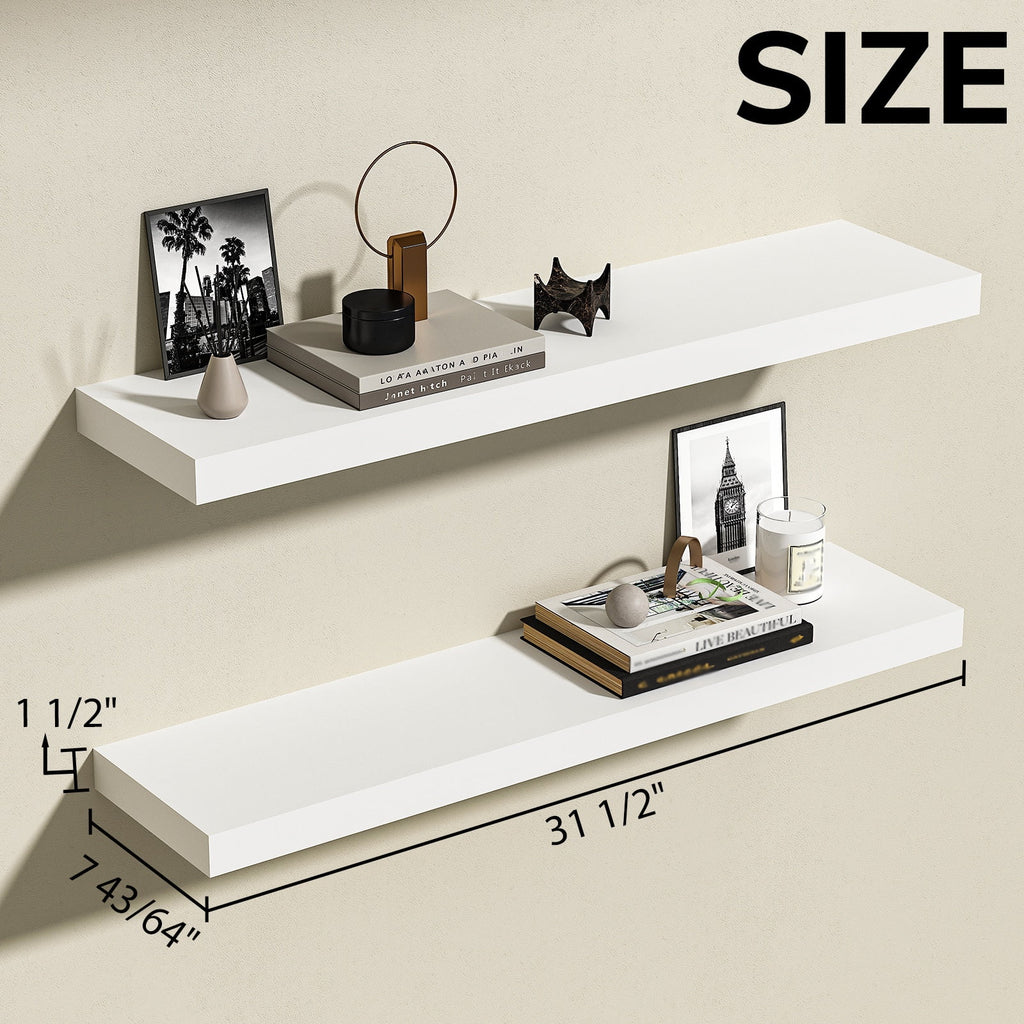 Jouetondream 31X7 2PCS Floating Shelves, Wood Floating Shelves for Wall, Storage Shelves for Living Room Bedroom Kitchen Bathroom,White
