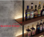 31in Industrial Wall Mounted Wine Rack, 5-Tier Rustic Metal Floating Shelves, Large Capacity Wall Bar Shelves for Liquor Bottles for Home Bar & Dining Room, Walnut(Without Lights, 80cm/31in)
