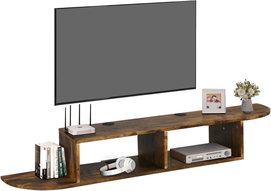 Floating TV Stand, 55" Floating TV Shelf with Storage, Floating Entertainment Center Wall Shelf for Living Room, Floating Shelf for Under TV, Bedroom, Walnu