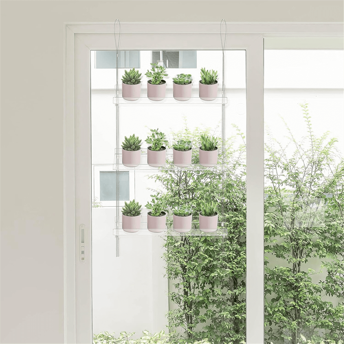 3-Tier Window Plant Shelves 16 Inch, Acrylic Adjustable Hanging Floating Shelf, Window Sill Extender for Indoor Plants