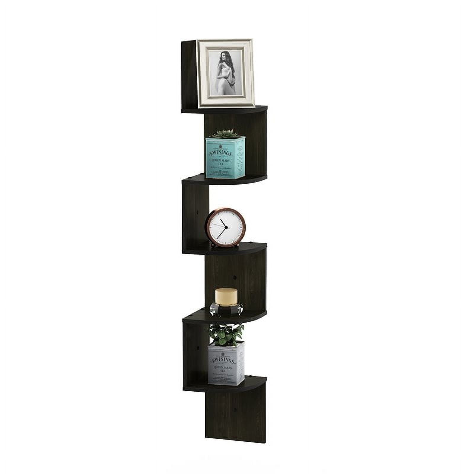 Furinno FR16122EX 5 Tier Wall Mount Floating Radial Corner Shelf, Espresso