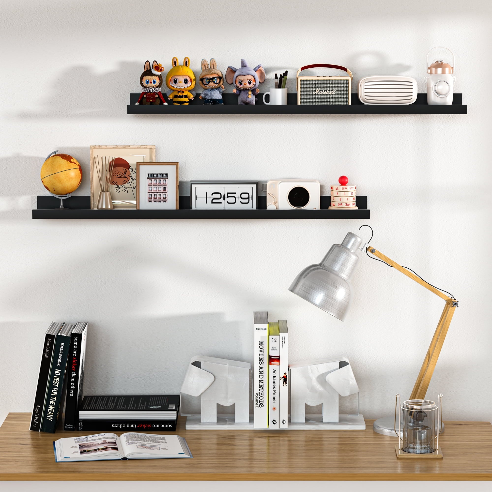 LOMANTOWN 36" Wall Shelves for Bedroom Decor, Set of 2 Floating Shelves for Wall Storage, Rustic Wood Display Mounted Corner Shelves for Books, Plants, Kitchen, Bathroom, Living Room
