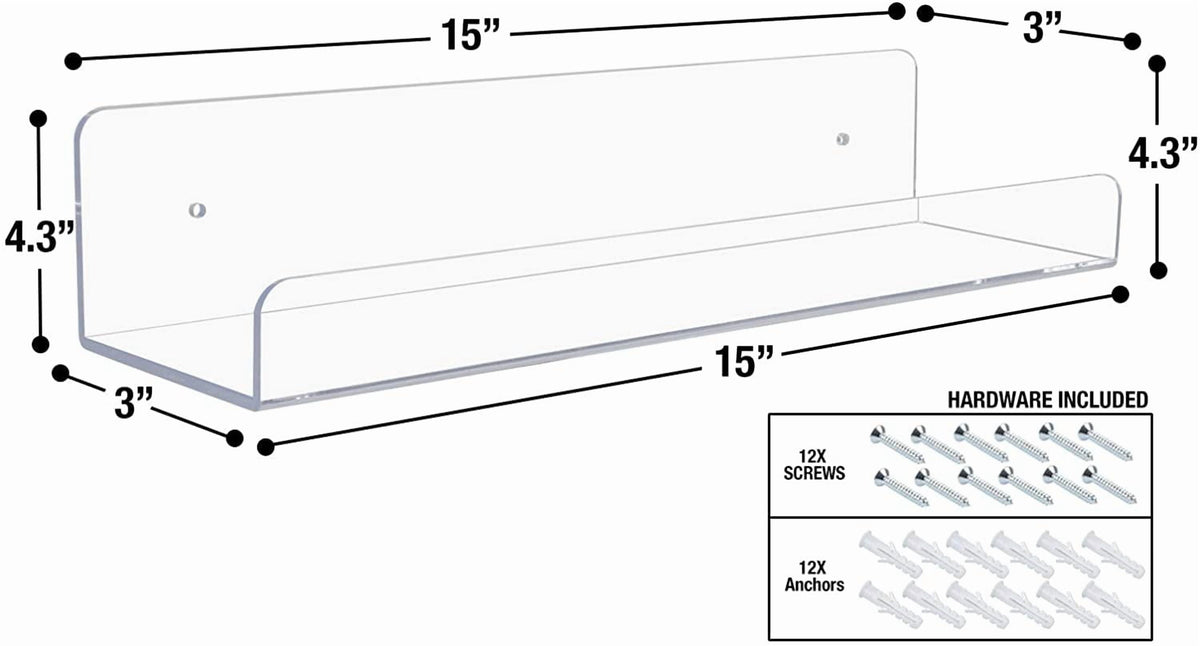 Sorbus 6-Pack Clear Acrylic Wall Ledge Floating Shelves, Organizer for Books, Decor & Kitchen
