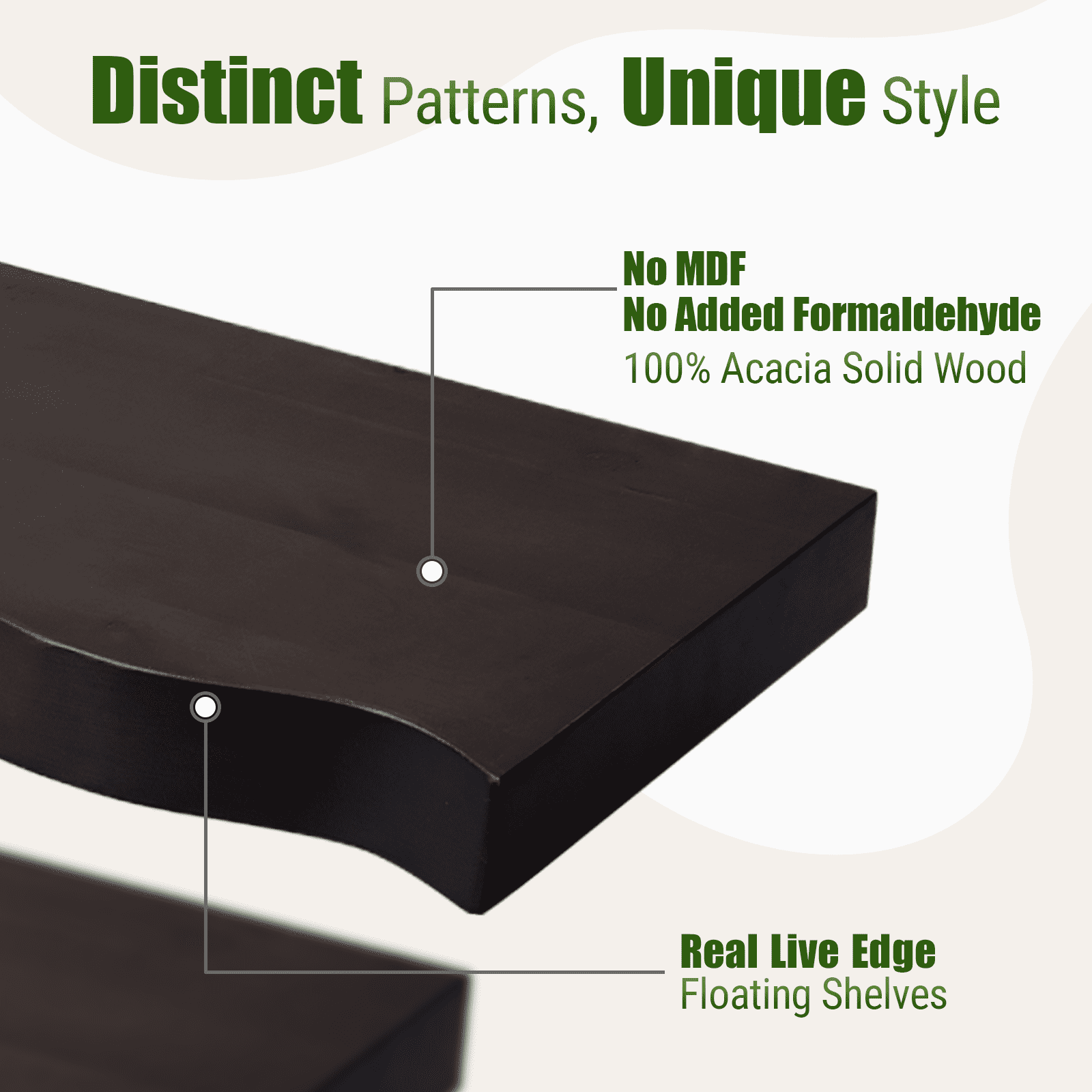 24'' Live Edge Floating Shelves Set of 2 - Thick and Heavy Floating Shelves for Wall, Rustic Shelves with Brackets for Home Decor, Farmhouse Bathroom Decor, Espresso Color, 24" x8''