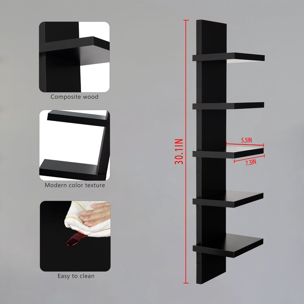 5 Tier Wall Shelf Unit, Black Wall Shelf, Multifunctional Display Floating Shelf, Bedroom and Home Decor Organizer