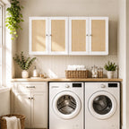 48 Inches Laundry Room Wall Cabinets Bathroom Cabinets Wall Mounted with Adjustable Shelves, Rattan Wall Cabinet for Bedroom, Kitchen, Bathroom