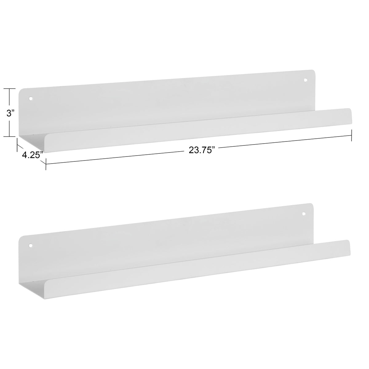 Kate and Laurel Mezzo Modern Metal Floating Shelves, Set of 2, 24, White, Photo Display Ledge