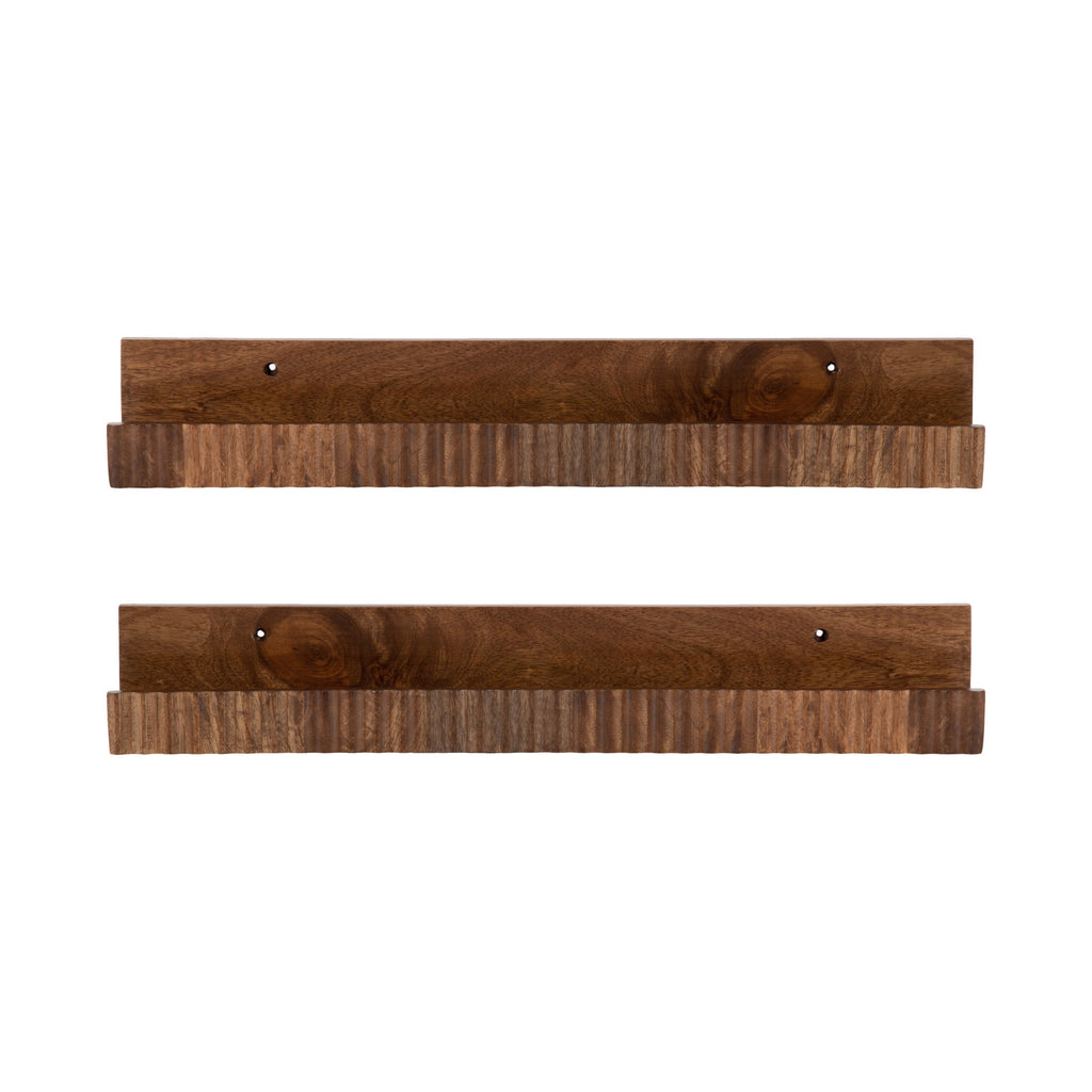 Kate and Laurel Furrow Modern Wood Photo Display Ledges, Set of 2, 24 Inches, Walnut Brown, Scalloped Floating Picture Ledge Shelf Set with Lip for Use as Nursery Book Shelves or Gallery Wall Decor