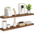 Ballucci 48" Floating Shelves, 2-Pack Wood Wall Shelf Set with Invisible Brackets, 8" Deep, Rustic Brown