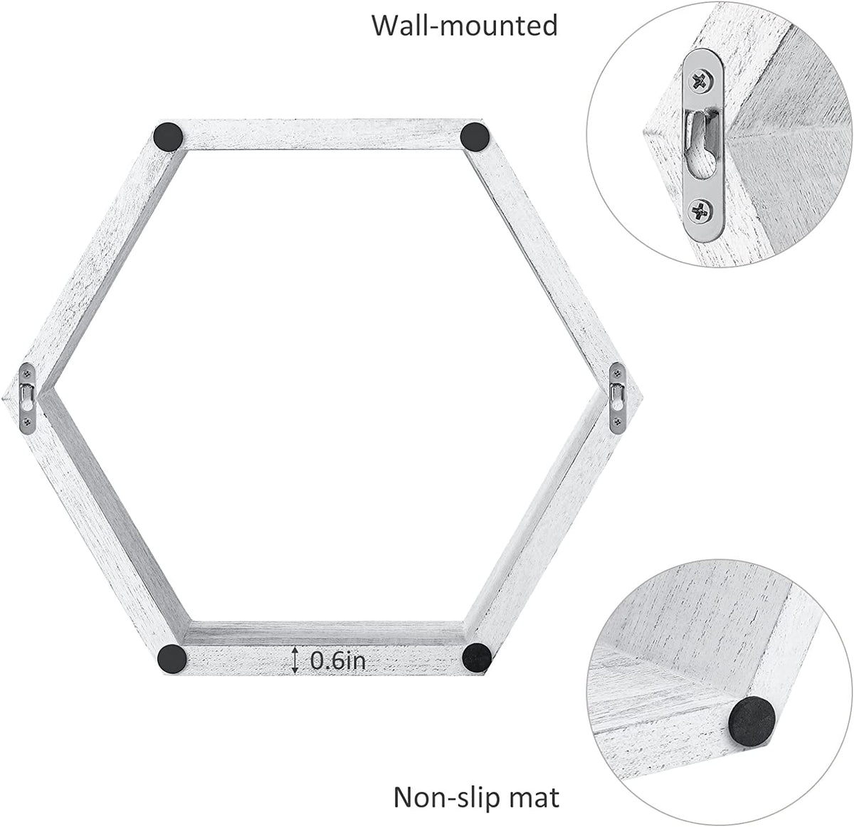 Hexagon Floating Shelves Set of 6 Honeycomb Shelves for Wall, Gray White