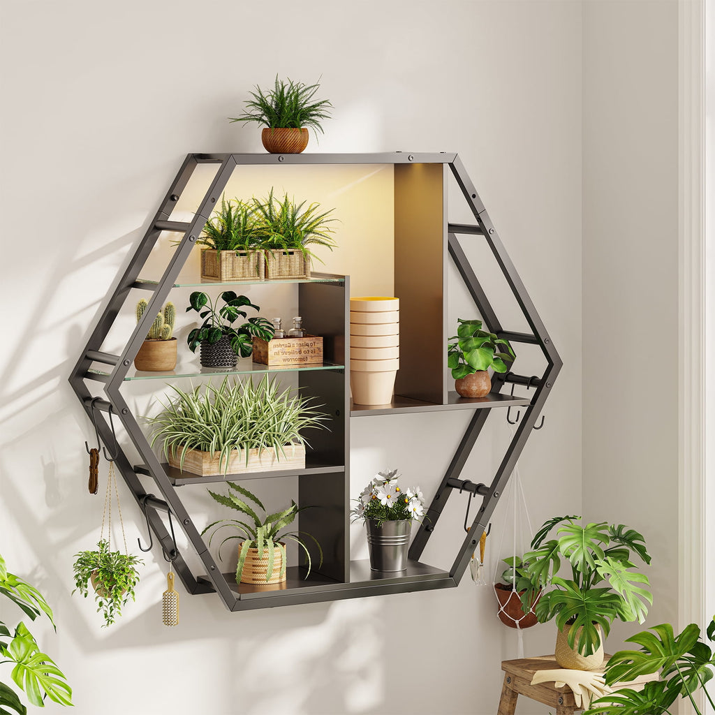 Floating Shelves with Lights, Led Shelves for Wall, Gaming Room Decor Display Shelf, Lighted Bar Shelves, Extra Hanging Hooks Storage, Sturdy Fast Assembly Great Weight Capacity