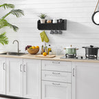 Entryway Floating Utility Wall Shelf with Hooks - Wall Mounted - Black