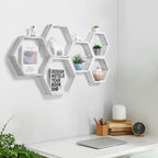 Hexagon Floating Shelves Set of 6 Honeycomb Shelves for Wall, Gray White