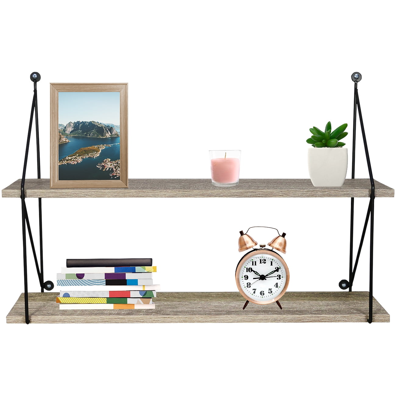 Sorbus Floating Shelf with Metal Brackets, 24"L x 6" W x 16" H Wall Mounted Rustic Wood Wall Storage