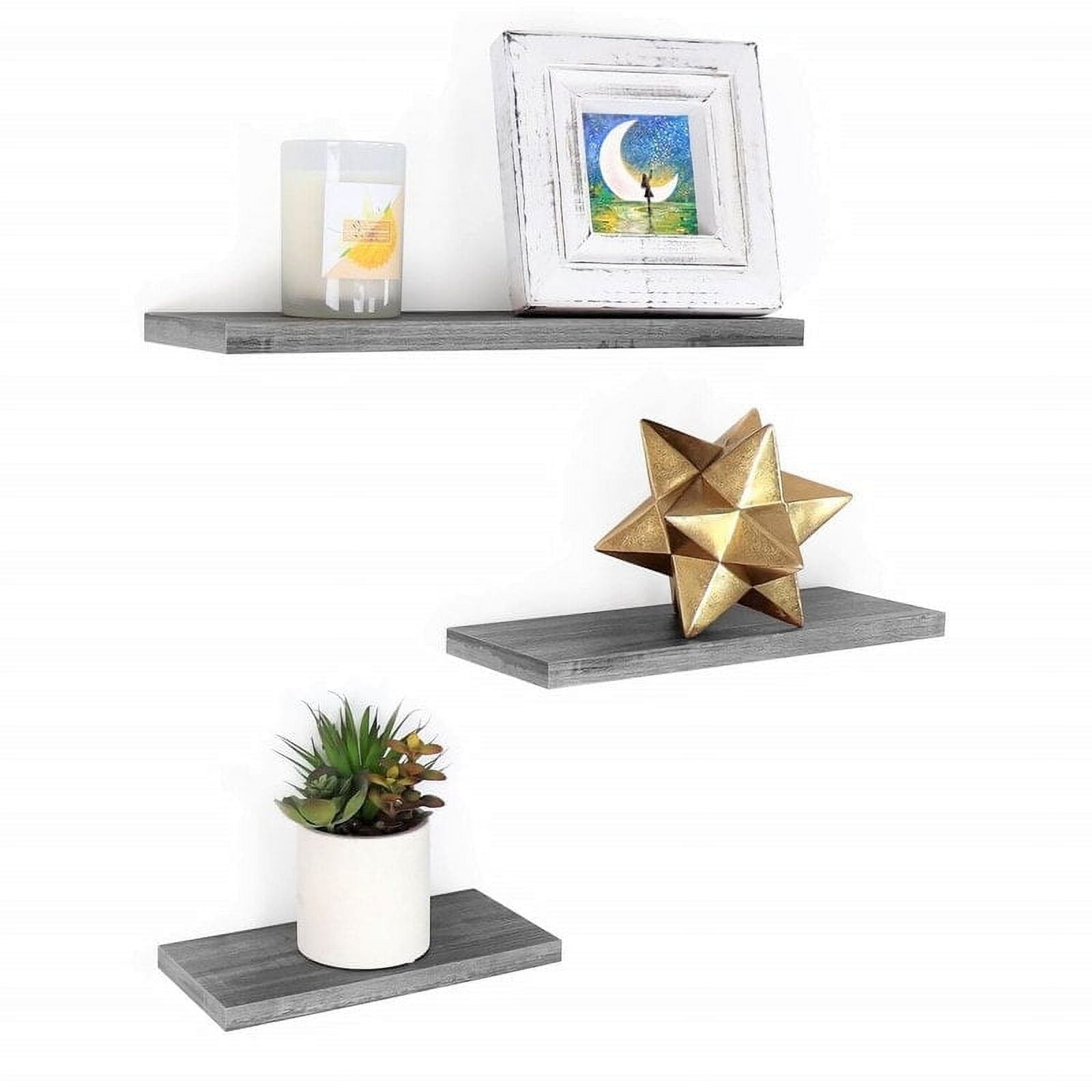 Wall Mounted Display Ledge Floating Wall Shelves Set of 3 Whitewash Gray