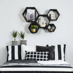 Hexagon Floating Shelves 5 Different Sizes Honeycomb Shelves for Wall, Black