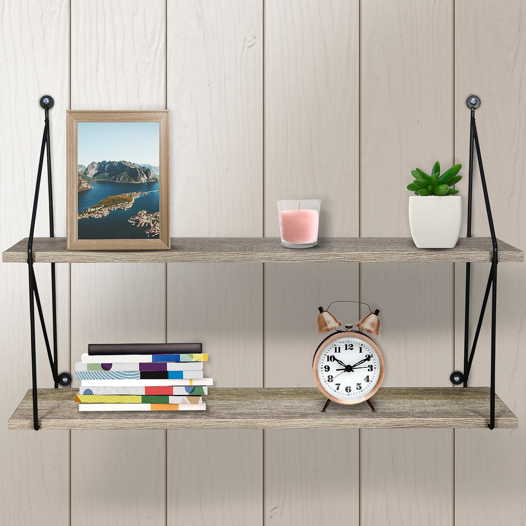 Sorbus Floating Shelf with Metal Brackets, 24"L x 6" W x 16" H Wall Mounted Rustic Wood Wall Storage