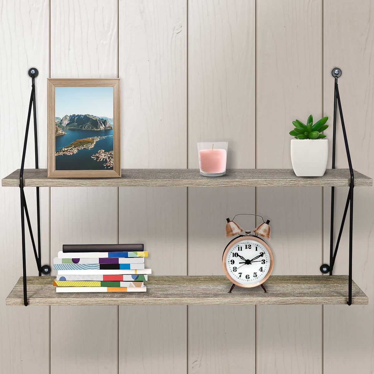 Sorbus Floating Shelf with Metal Brackets, 24"L x 6" W x 16" H Wall Mounted Rustic Wood Wall Storage